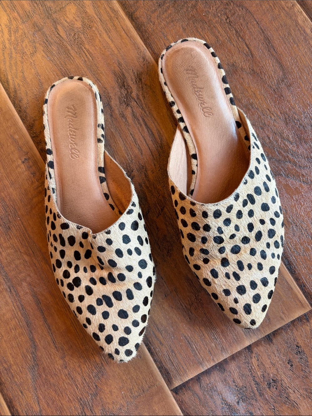 Madewell Spotted Pointed Mule in Cream and Black - Size 7.5